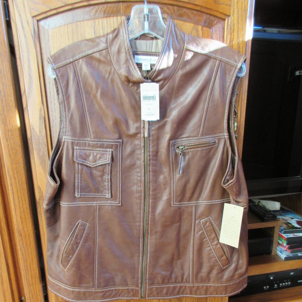 NWT COLDWATER CREEK BROWN LAMB LEATHER VEST XL $189